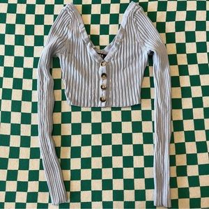 Knit Crop Long Sleeve Button Top